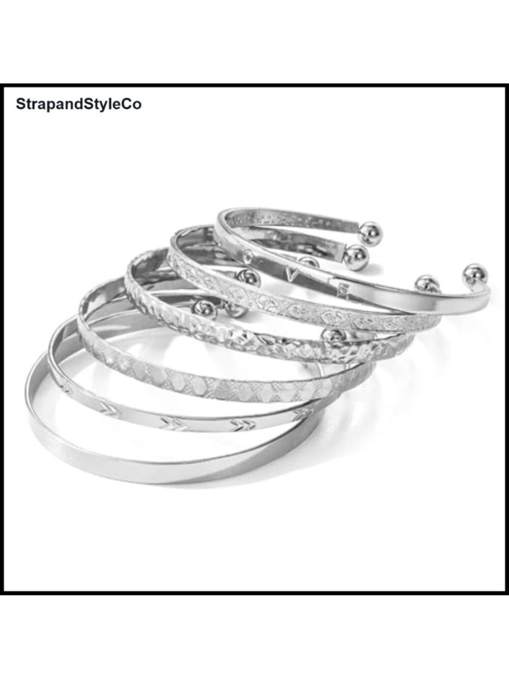 6 PC Silver Bangle Bracelets for Women 14K Silver Plated Copper Adjustable Cuff